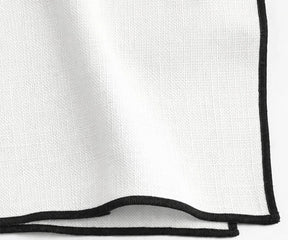 Black embroidery edge, reusable luxury dinner napkins for weddings, holiday tables, and elegant entertaining.