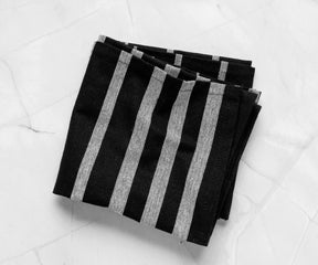 Hand Towels For Kitchen, Bar Towels, Dish Rags, Best Dish Towels, Kitchen Towels Set, Hanging Kitchen Towels, Kitchen Dish Towels, Dish Towels for KitchenBlack and white striped rectangular dish towel laid out on a marble surface