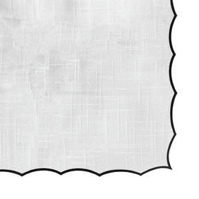 Black and white cloth tablecloth with scalloped edge design, ideal for parties, events, and everyday dining.