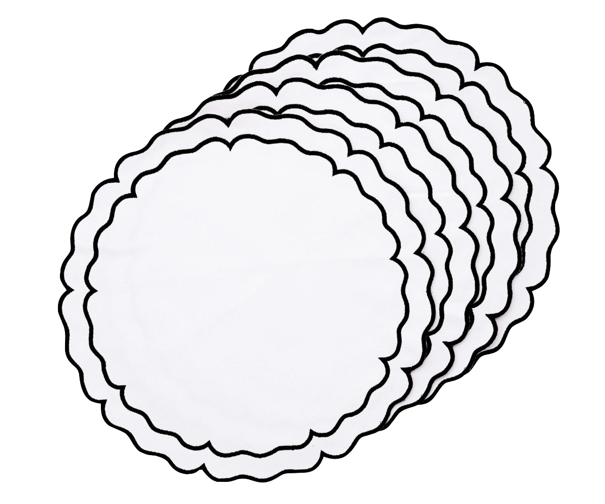 Elegant black and white cotton placemats for dining table decor
