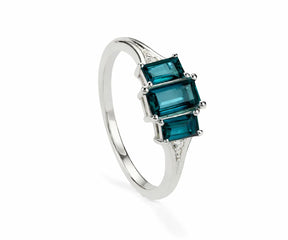 Blue indigolite gemstone ring with sparkling zircon accents for women