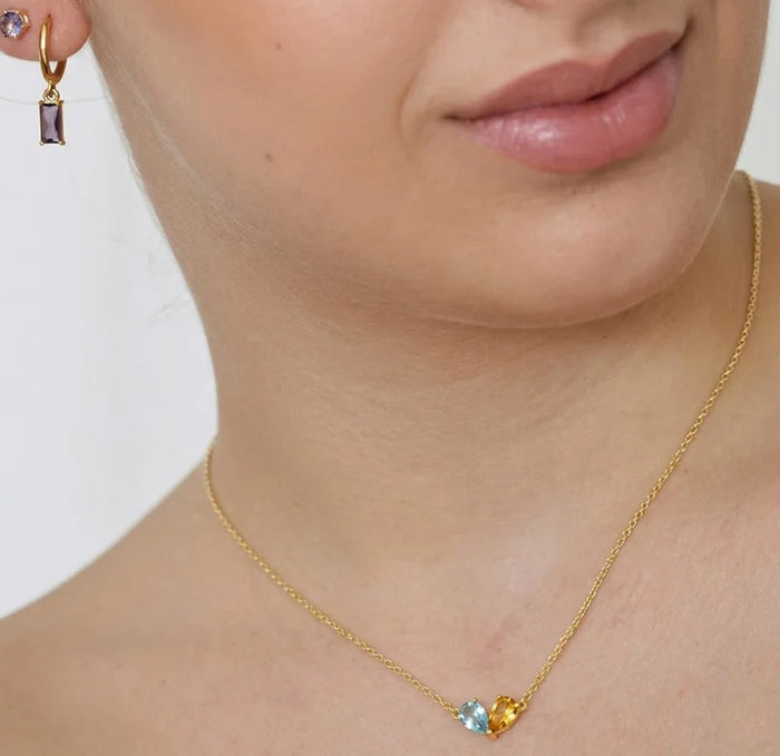Ocean topaz and citrine shine pendant necklace with blue and yellow gemstones in gold finish, perfect for layering and everyday wear citrine pendant necklace