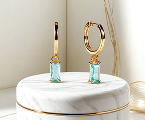 Blue Topaz huggie hoops earrings