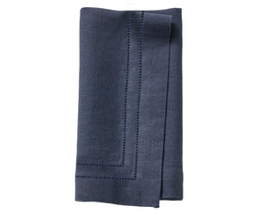 Dark Blue Linen Hemstitch Napkins – Set of 12 Elegant Table Napkins for Wedding or Holiday Dining