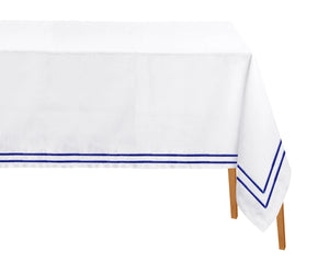 Add timeless elegance to your dining with this blue Thai tablecloth, beautifully crafted with a double line embroidered design.