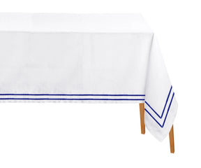 Add timeless elegance to your dining with this blue Thai tablecloth, beautifully crafted with a double line embroidered design.