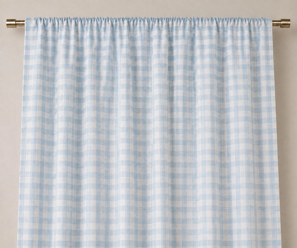 Blue and white buffalo plaid curtains, 100% cotton farmhouse window panels for bedroom windows