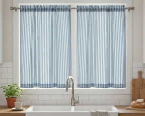 Linen Blue kitchen curtains for small window