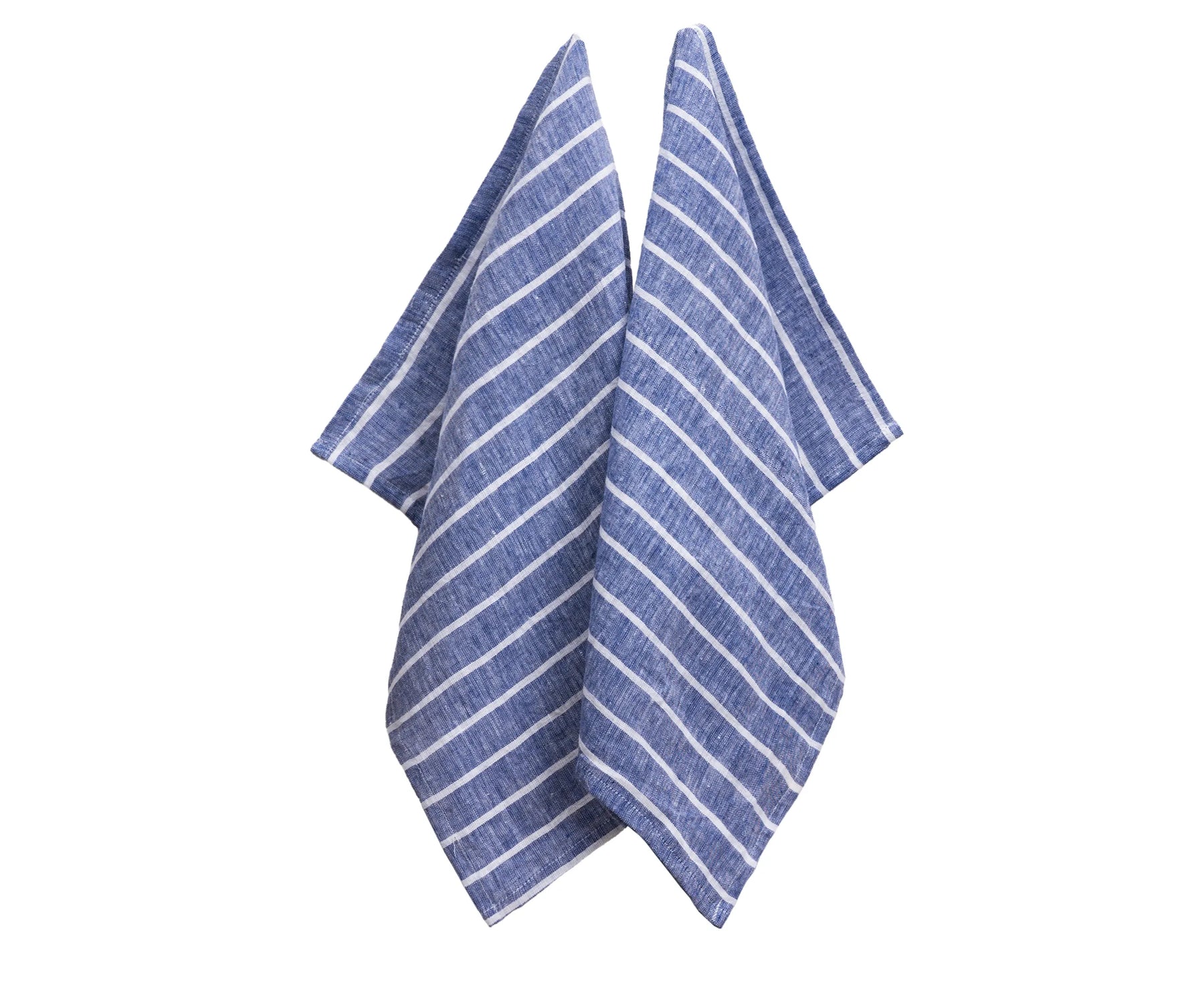 Blue ladder stripe linen hand towels, soft and durable 18x28 dish cloth set – eco-friendly tea towels for everyday use.