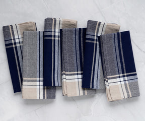 Bistro napkins set featuring blue and white plaid design