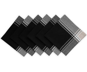 Six neatly arranged black cotton napkins with a visible weave, black napkin