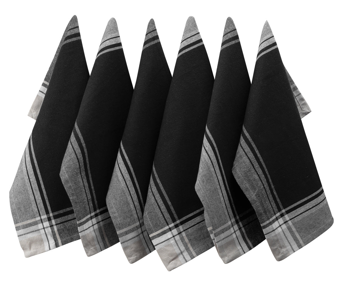 Set of 6 bistro napkins in black and white stripes