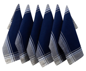 Set of six restaurant napkins in navy blue and white stripes