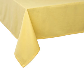 Bright lemon yellow cotton tablecloth with striped cotton napkins