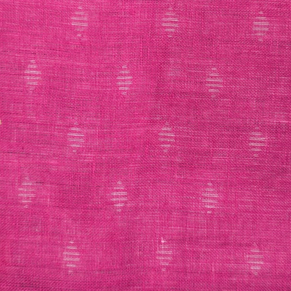Bright pink cotton dinner napkins with small white woven motif, set of reusable patterned cloth napkins - Closeup