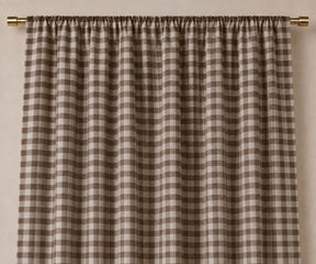 Brown buffalo plaid curtains in 100% cotton, ideal farmhouse window panels for rustic living room décor.
Cozy buffalo check drapes for bedroom, kitchen, dining room, country, and cottage-style homes.