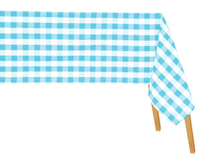 Aqua Blue and White Buffalo Check Tablecloth - Coastal Dining Vibes
