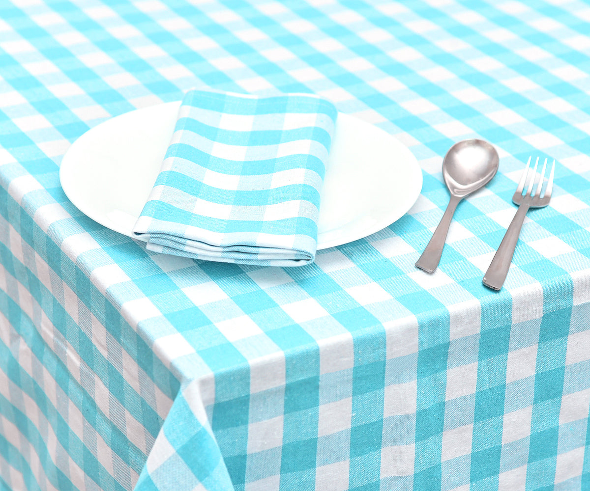 Aqua Blue Buffalo Check Tablecloth - Coastal Charm for Your Table