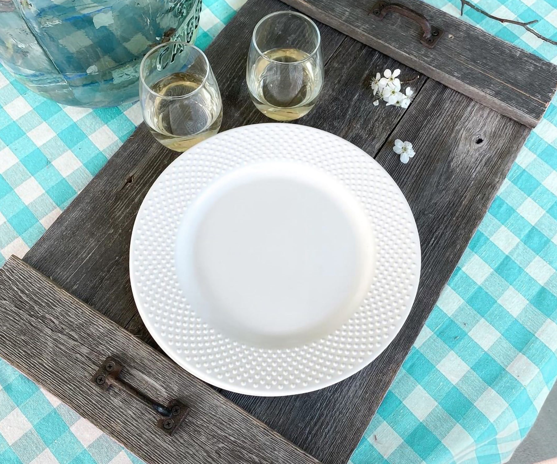 Aqua Blue and White Buffalo Check Tablecloth - Coastal Dining Vibes