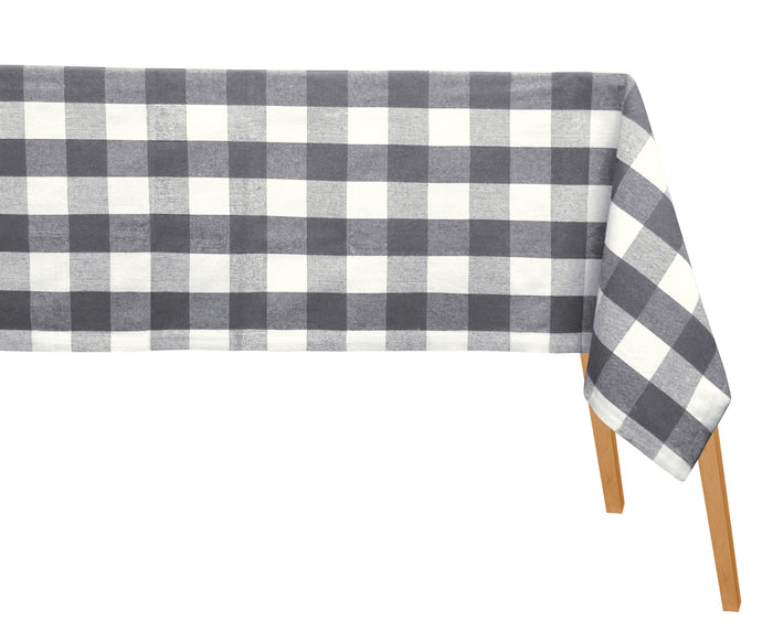 gray and white plaid tablecloth