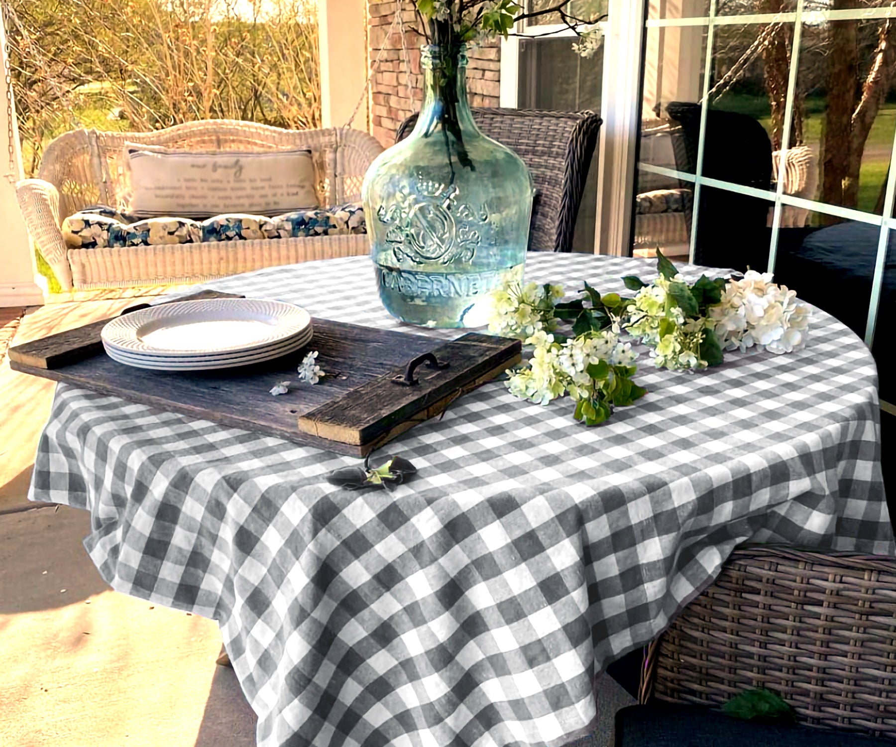 Classic Gray and White Checkered Tablecloth - Timeless Dining Decor