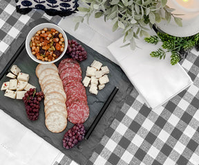 Farmhouse tablecloth with gingham design, perfect for country kitchens.