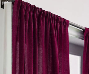 Burgundy linen curtains made from 100% natural linen, light-filtering and breathable, perfect for living room, bedroom, or kitchen décor, available in multiple sizes for elegant and durable window styling.