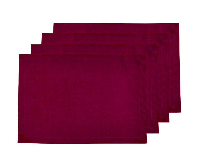 Burgundy rectangular linen placemats made from 100% natural linen, durable and washable, perfect for dining tables, weddings, or holiday décor, available in sets of 4, 8, or 12 for elegant table settings.