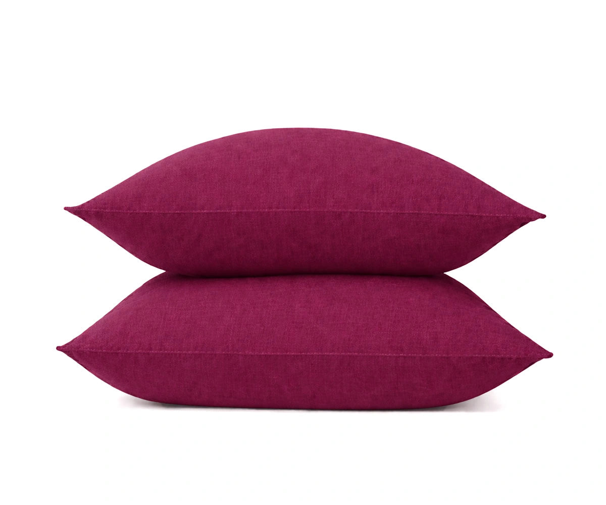 Burgundy linen pillow covers crafted from 100% linen fabric, breathable and long-lasting pillowcases