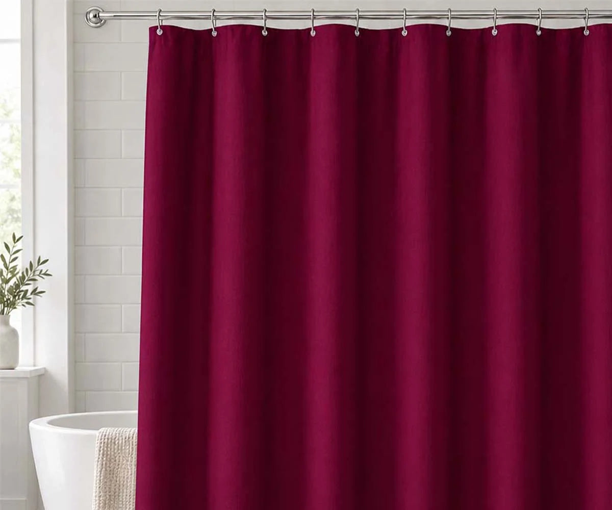Burgundy cotton shower curtain for bathroom, 100% cotton fabric curtain for modern and farmhouse bathroom décor