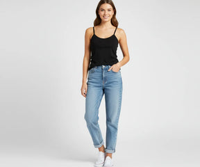 Soft breathable black camisole for women, versatile layering cotton top