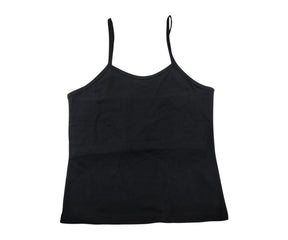 Black camisole top with thin straps on a white background