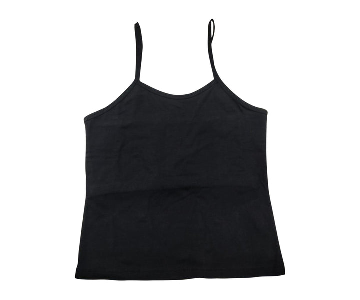 Black camisole top with thin straps on a white background