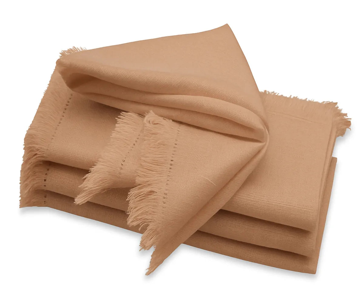 Caramel Fringe Cloth Napkins – Square Cotton Dinner Napkins Set