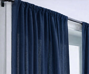 navy blue linen curtains offering a bold yet timeless look, ideal for elegant living rooms and layered window treatments.
