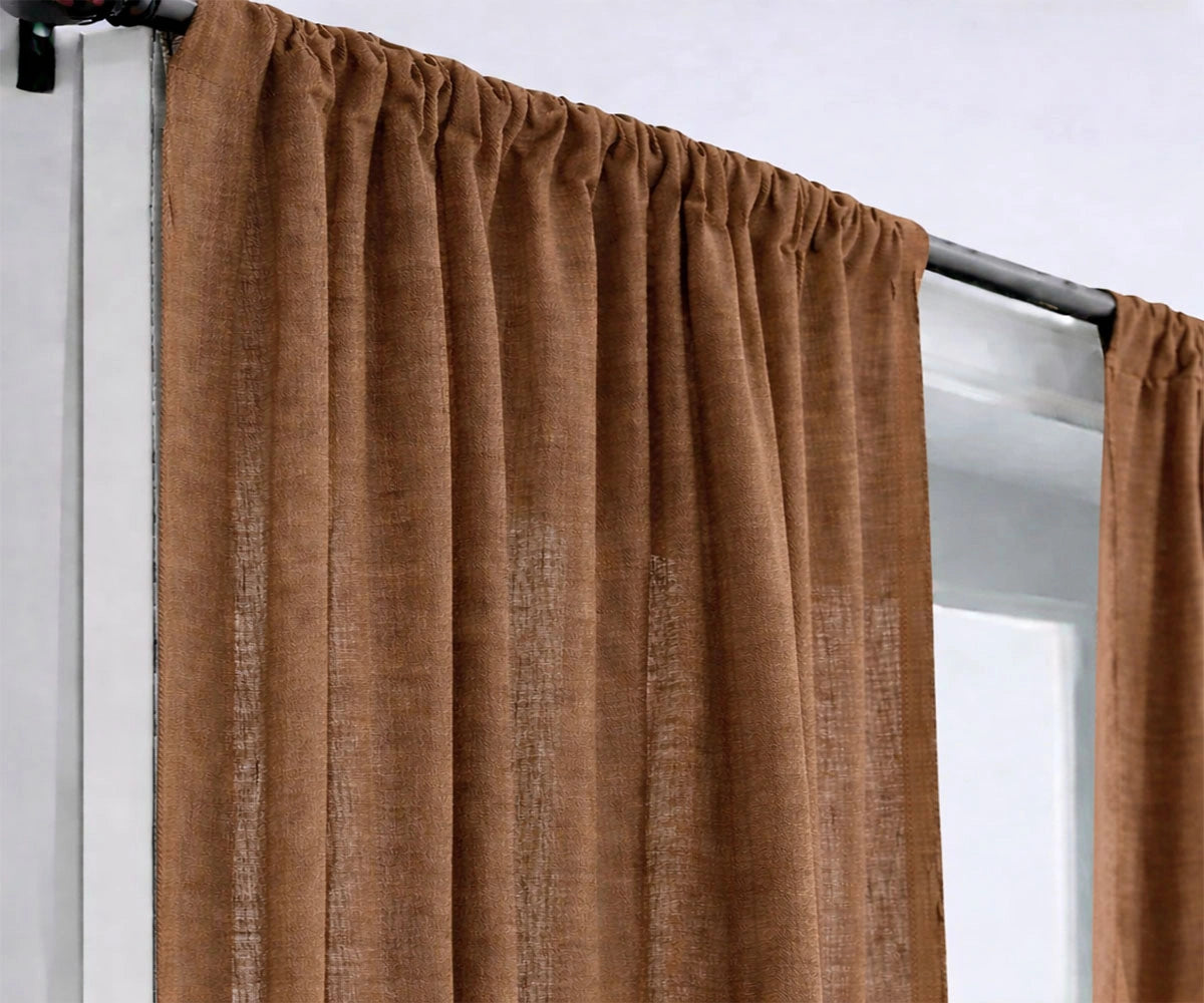 Dark brown linen curtains delivering depth and grounding warmth, ideal for classic living rooms, rustic décor, and cozy home interiors.
