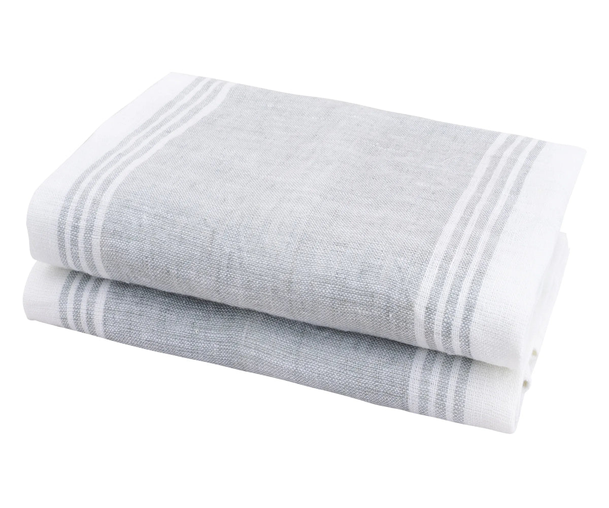 Grey and White Striped Linen Kitchen Towels – Set of 2, 100% Linen Dish Towels for Drying and Décor