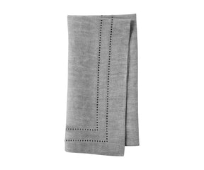 Elegant charcoal grey linen napkins with double hemstitch border – folded set on dining table
