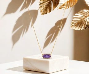 Charoite necklace with 18K gold plated chain and purple gemstone pendant for women