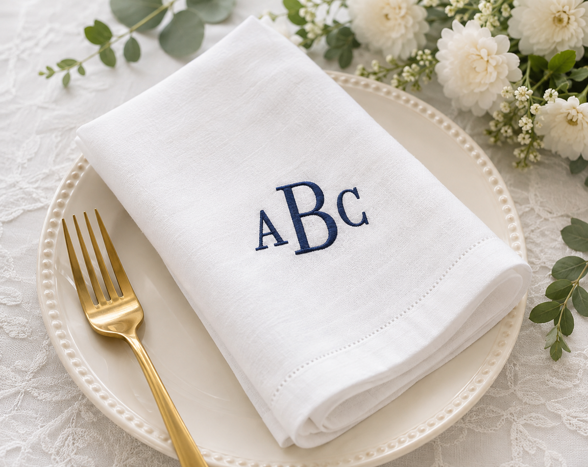 Monogrammed white cotton napkin