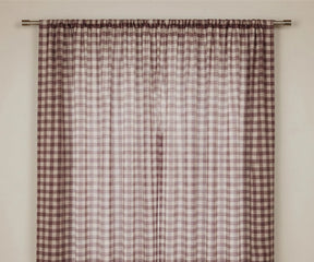 Red buffalo check curtains in premium cotton, classic buffalo plaid farmhouse curtains for kitchen, living room, bedroom, and cottage windows.