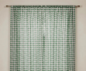 Sage green check cotton curtain, Green and white buffalo check curtains for farmhouse kitchen window décor and cottage interiors