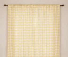 Yellow check farmhouse curtain, Yellow and white buffalo check curtains for bright farmhouse kitchen window décor