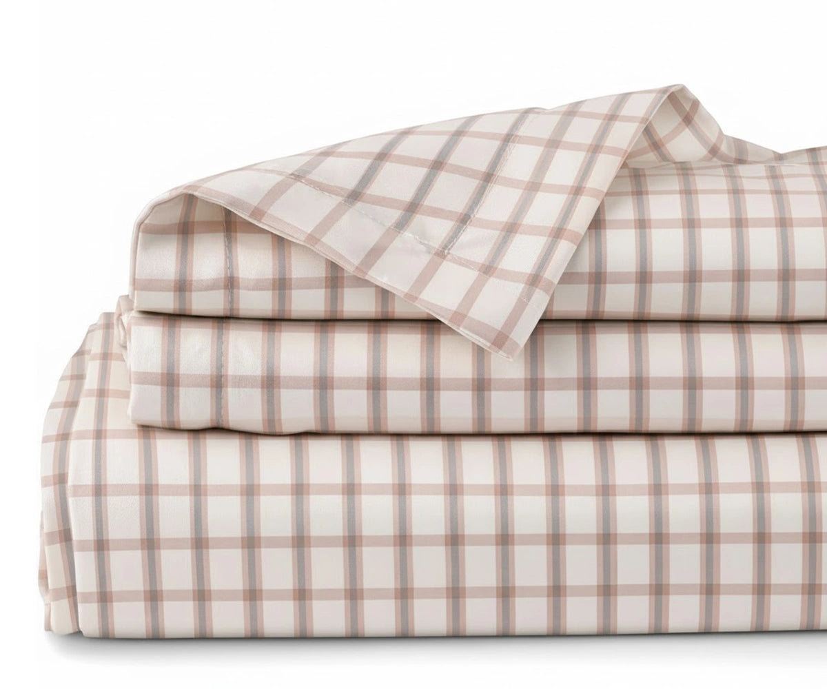 blush pink green plaid linen sheet set pastel linen bedding breathable flax linen, farmhouse plaid linen sheet set king