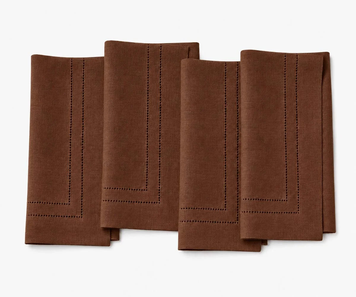 Chocolate Brown Double Hemstitch Cotton Cloth Dinner Napkins