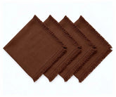 Chocolate Brown Fringe Trim Cotton Cloth Dinner Napkins Set of 4