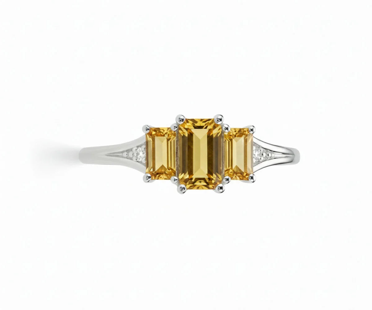 Citrine gemstone ring with white zircon stones for special occasions