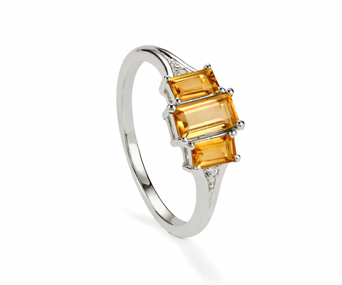 Citrine ring with white zircon stones in elegant design