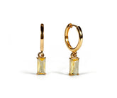 Gold plated citrine earrings with dangling gemstone charm, trendy huggie hoop earrings for women and birthday gifts