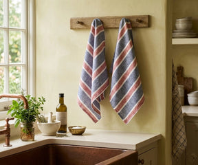 Red white and blue striped linen tea towels absorbent eco friendly kitchen hand towels for farmhouse decor